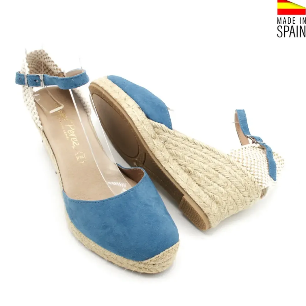 Alpargata cuña serraje azul denim