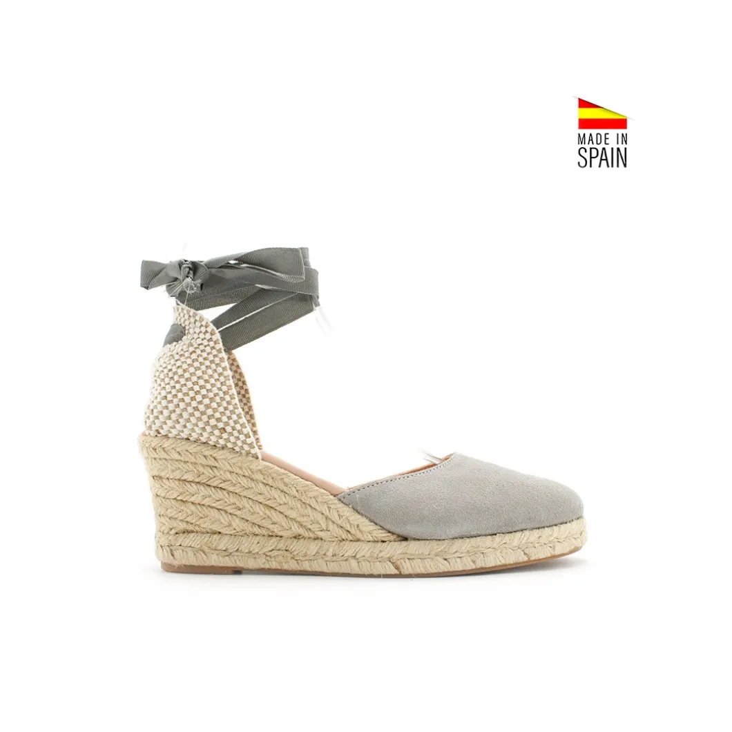 Alpargata gris con cuña media de ante