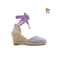 Alpargata malva en piel con cuña