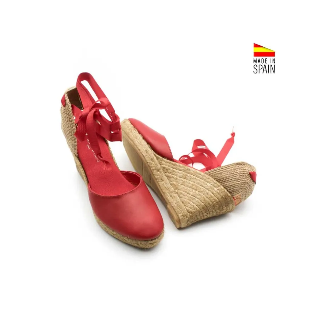 Alpargata piel roja con cintas