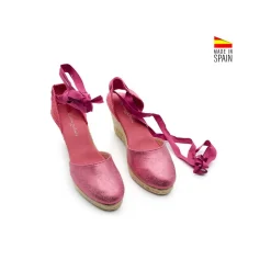 Alpargata piel rosa suave con cintas