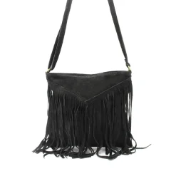 Bolso bandolera negro con flecos serraje