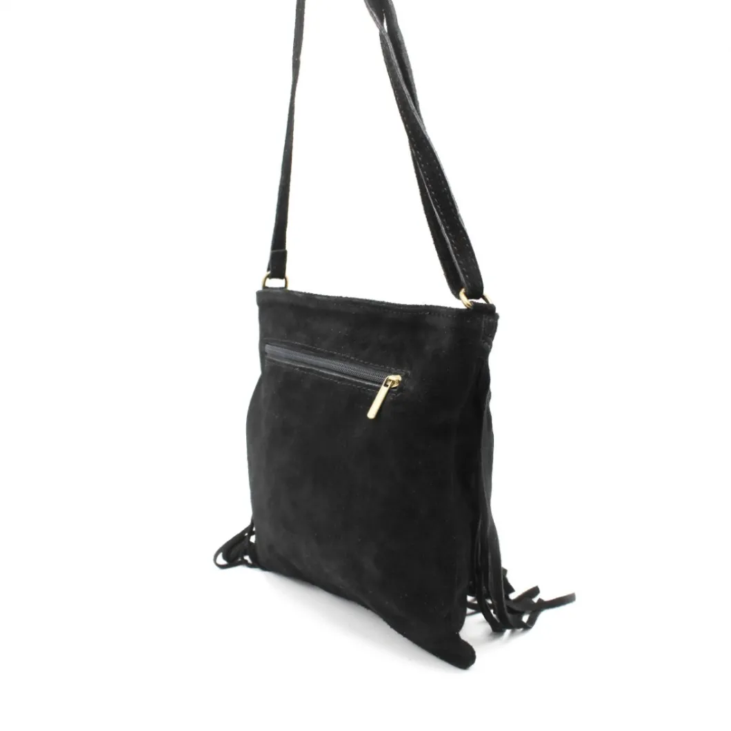 Bolso bandolera negro con flecos serraje