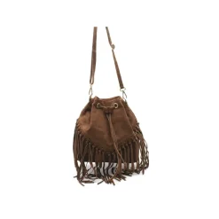Bolso saco marrón con flecos
