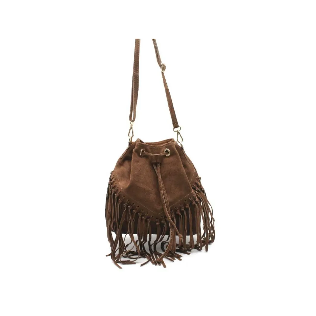 Bolso saco marrón con flecos