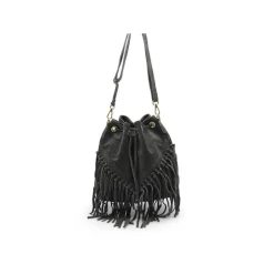 Bolso saco negro con flecos
