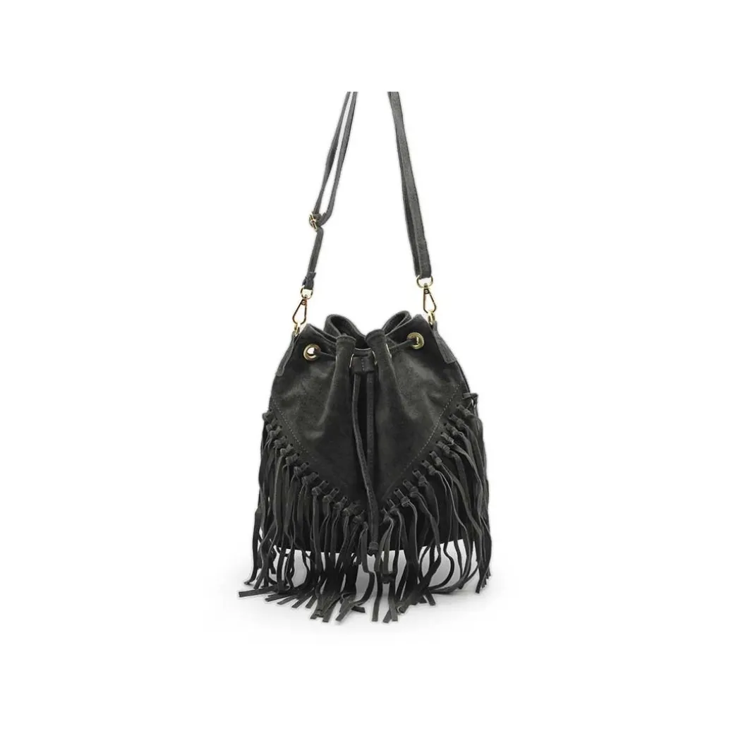 Bolso saco negro con flecos