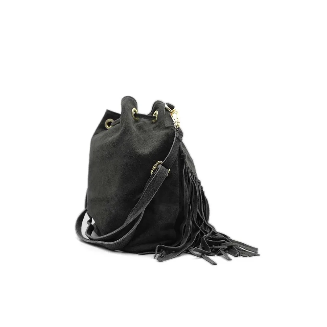 Bolso saco negro con flecos