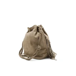Bolso saco taupe con flecos