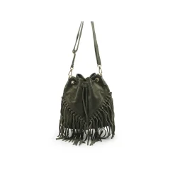 Bolso saco verde con flecos