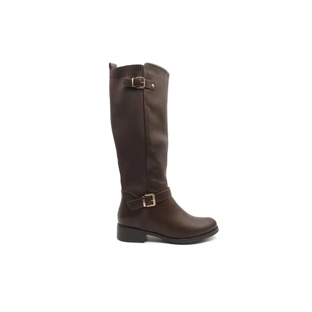 Bota alta marrón caña elástica
