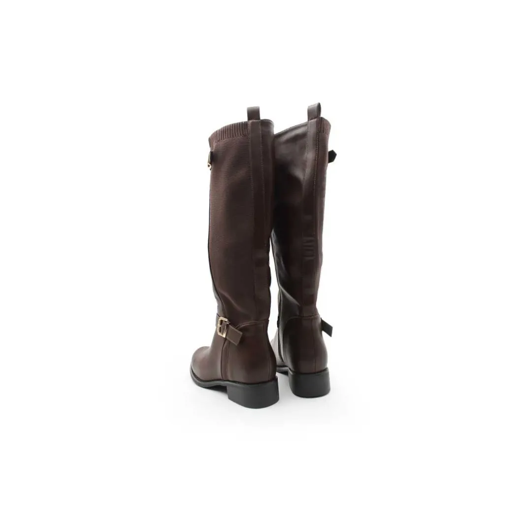 Bota alta marrón caña elástica