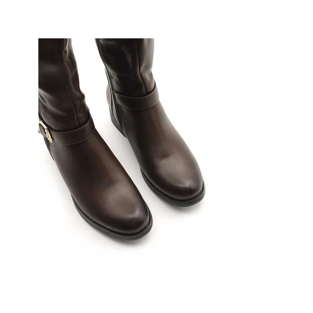 Bota alta marrón caña elástica