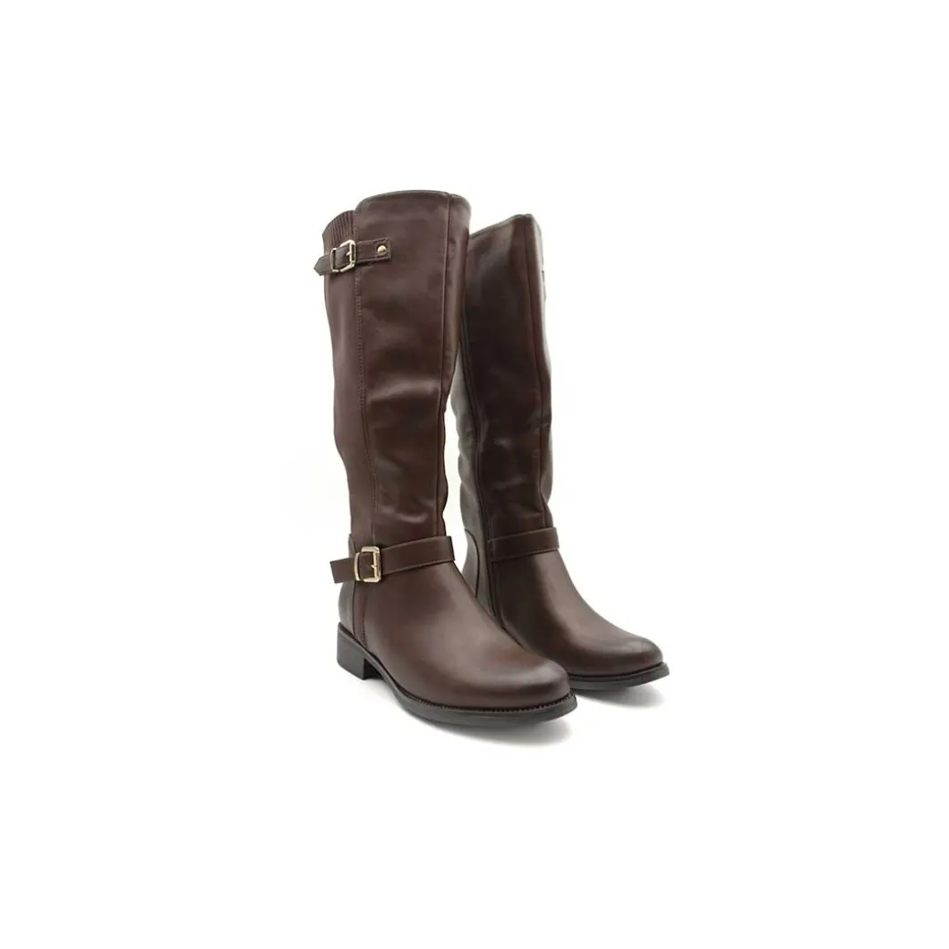 Bota alta marrón caña elástica