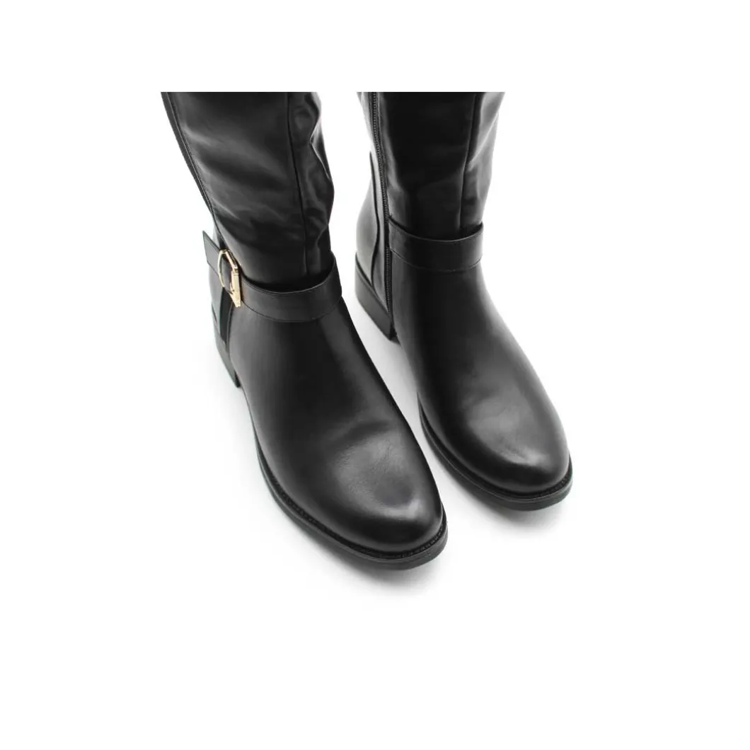 Bota alta negra caña elástica