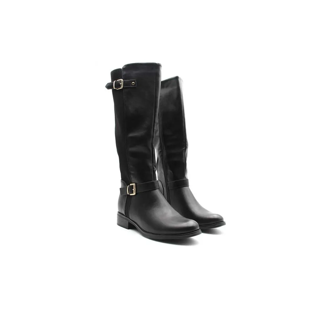 Bota alta negra caña elástica