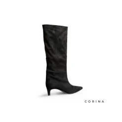 Bota alta negra con tacón fino