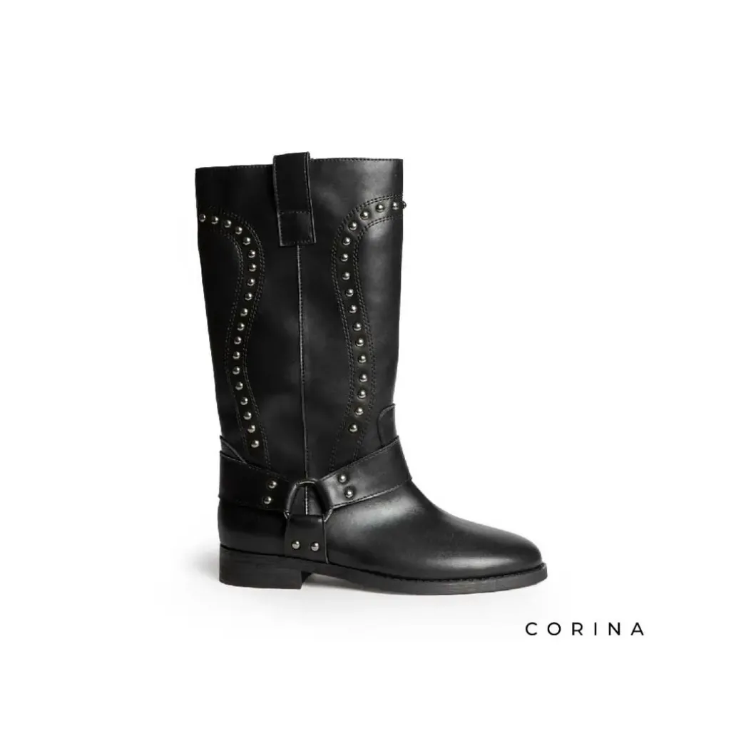 Bota biker negra tachas