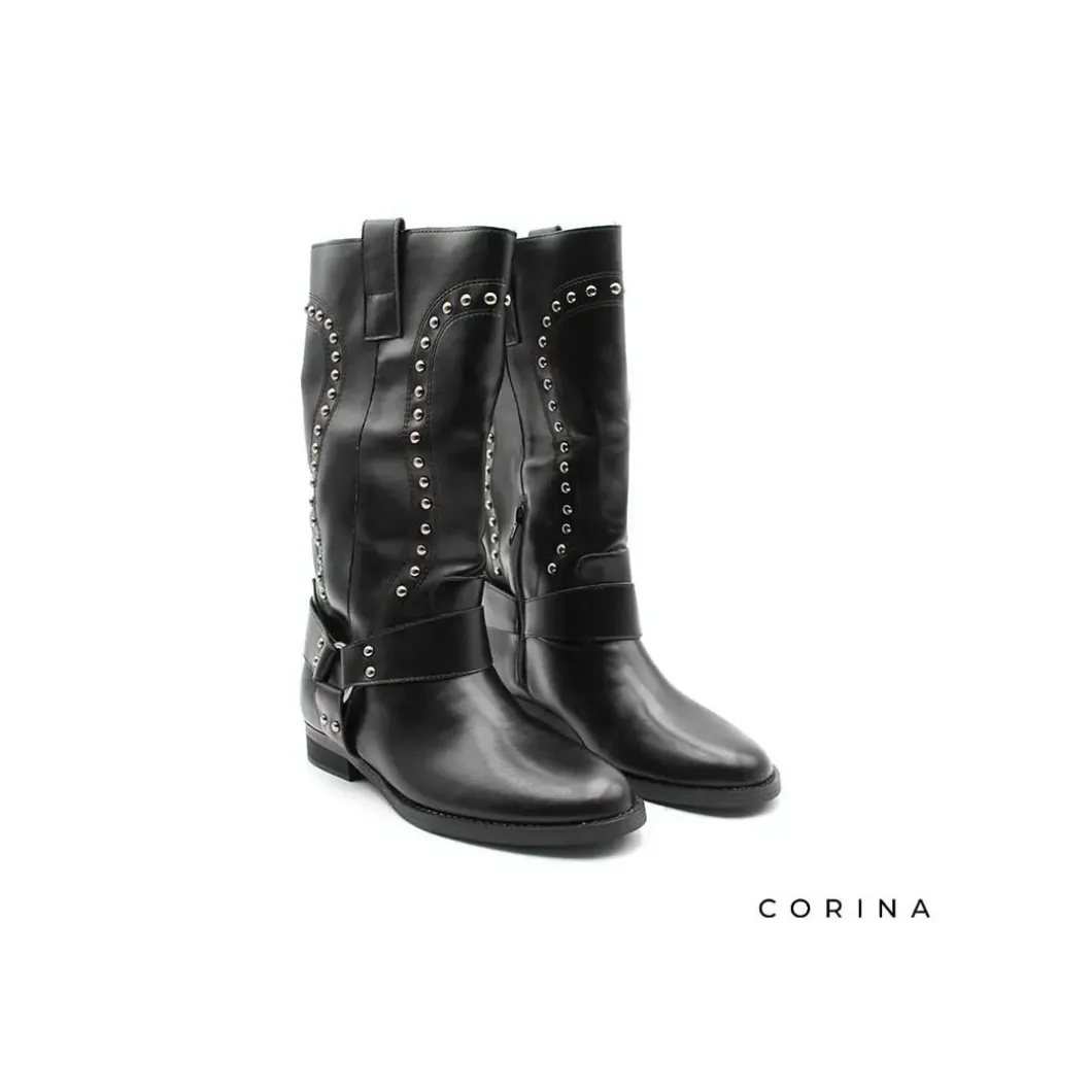 Bota biker negra tachas
