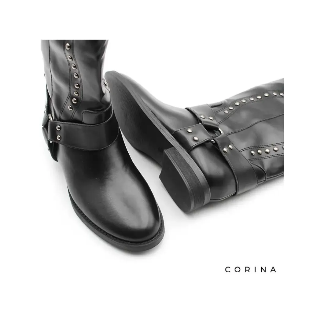 Bota biker negra tachas
