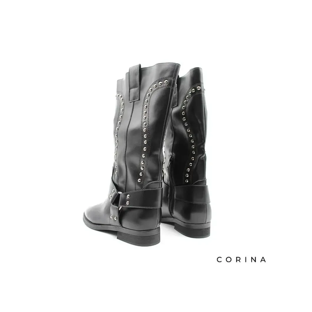 Bota biker negra tachas
