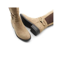 Bota caña elástica plana beige