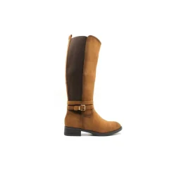 Bota caña elástica plana camel