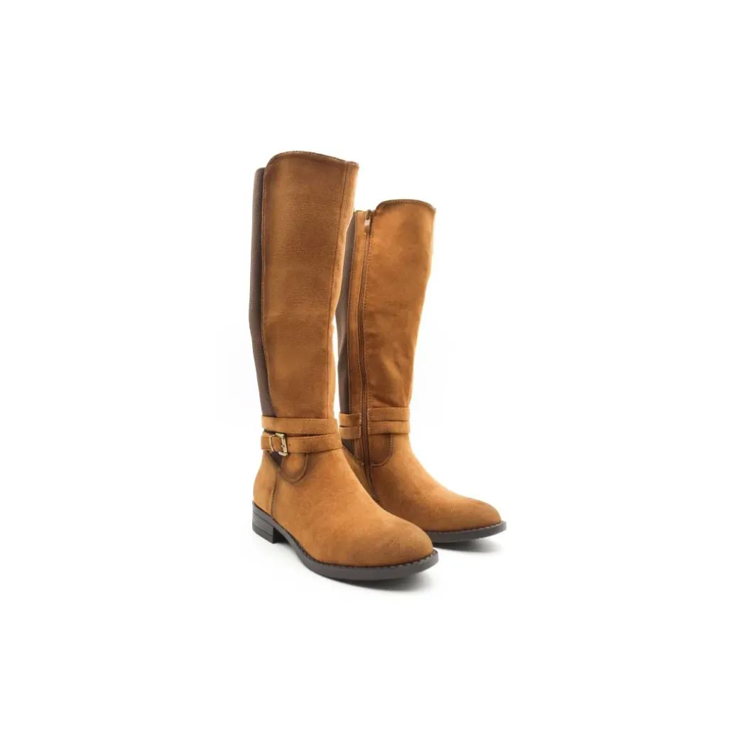 Bota caña elástica plana camel