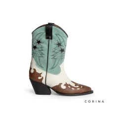 Bota country turquesa combinada