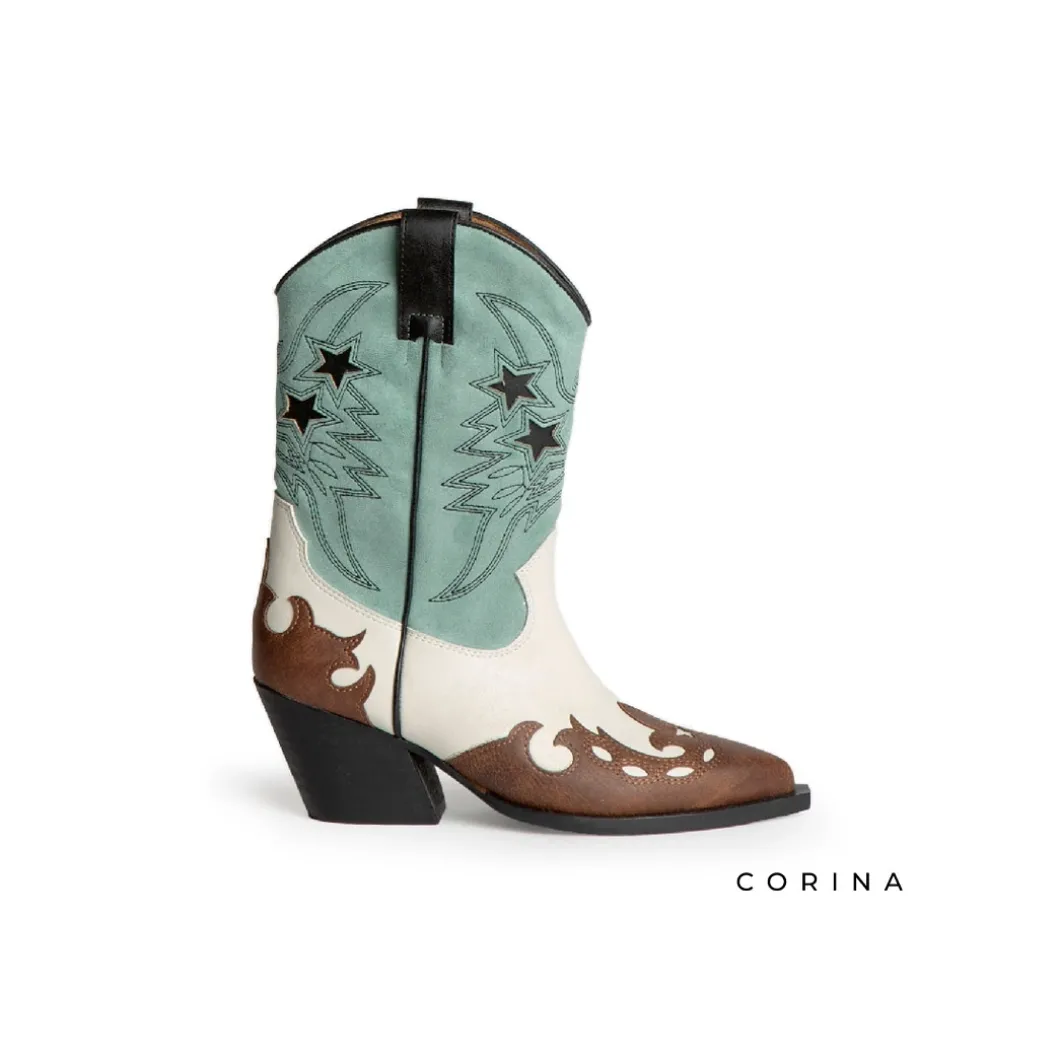 Bota country turquesa combinada