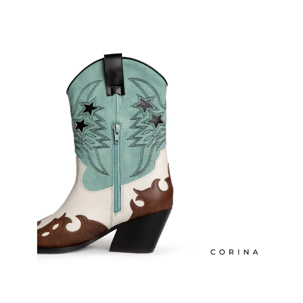 Bota country turquesa combinada
