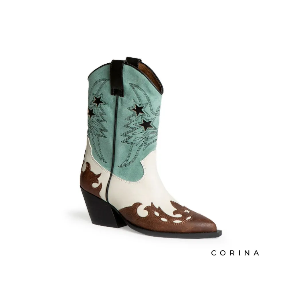 Bota country turquesa combinada