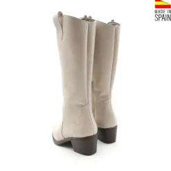 Bota cowboy beige de piel