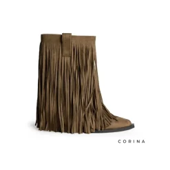 Bota cowboy flecos camel