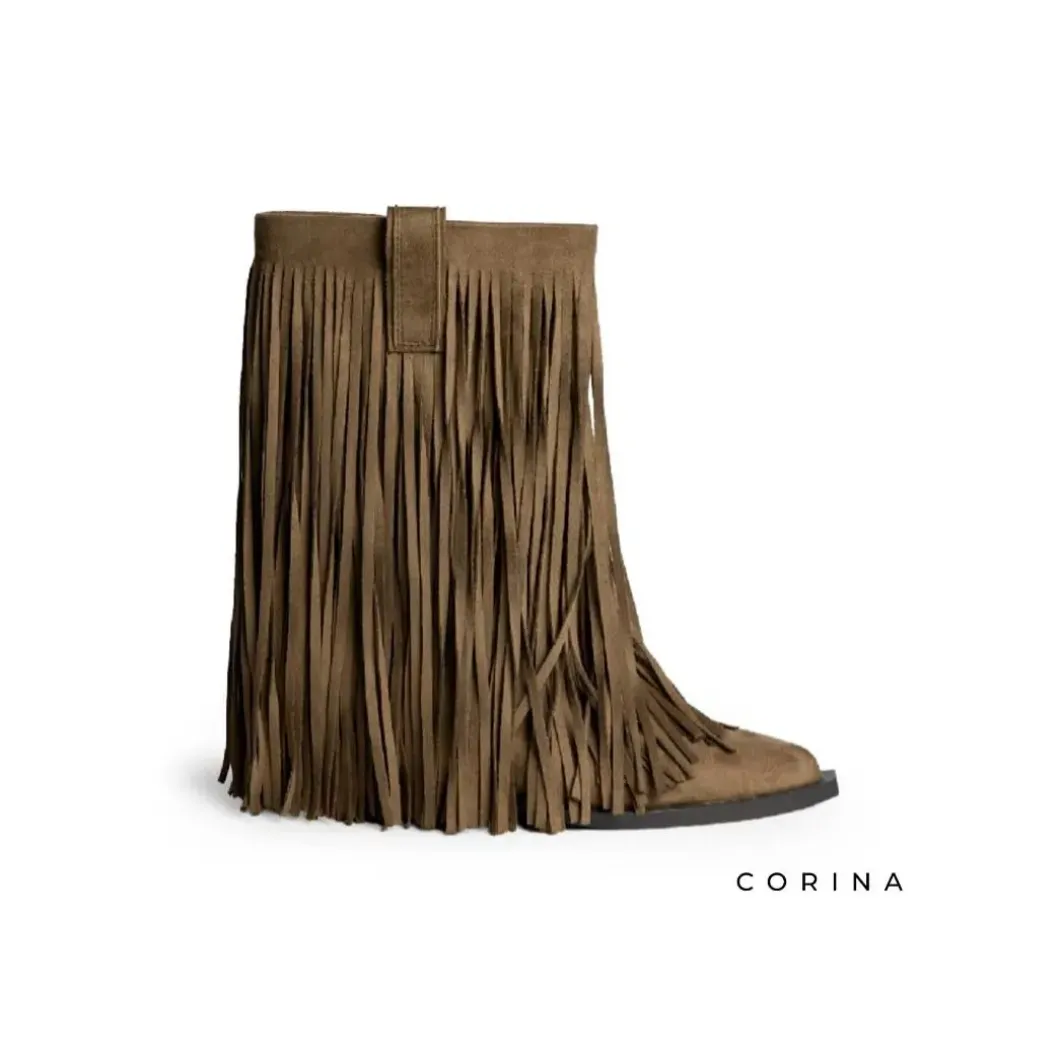 Bota cowboy flecos camel