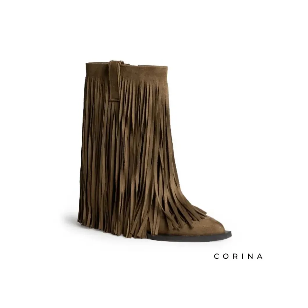 Bota cowboy flecos camel