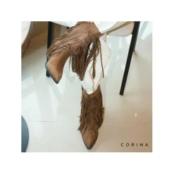 Bota cowboy flecos camel