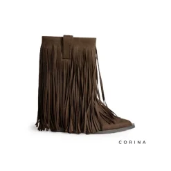 Bota cowboy flecos marrón