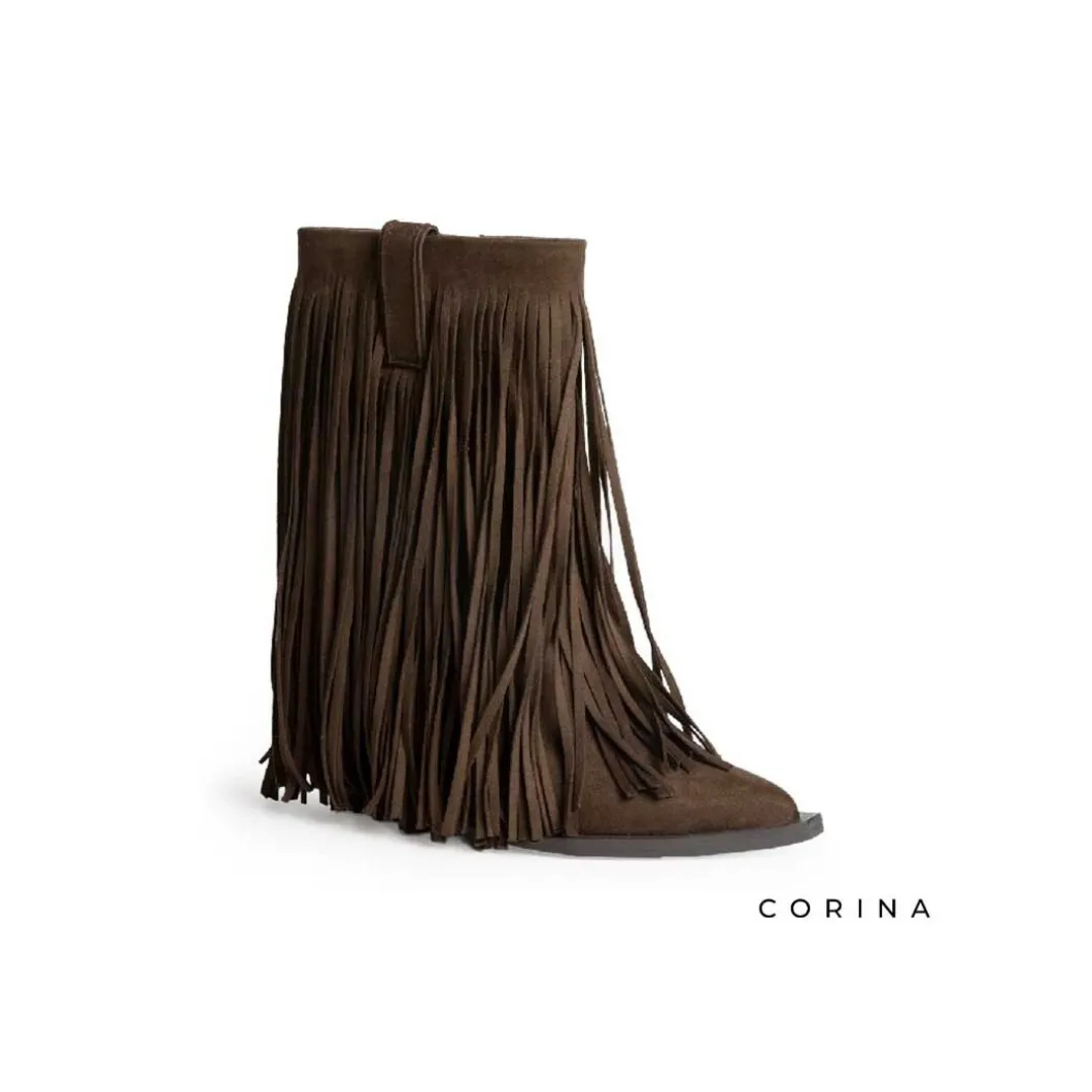 Bota cowboy flecos marrón