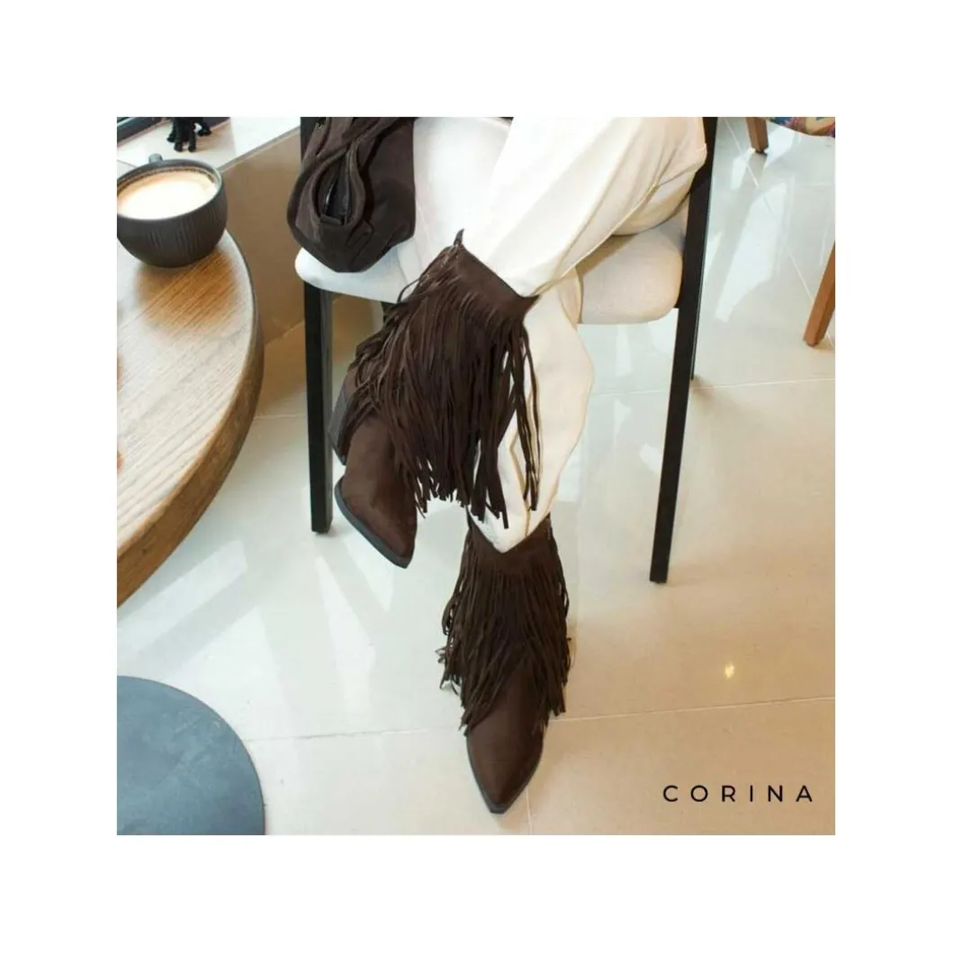 Bota cowboy flecos marrón