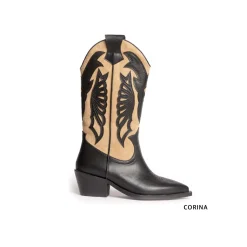 Bota cowboy negra combinada