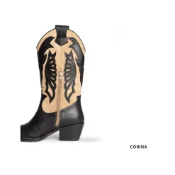 Bota cowboy negra combinada