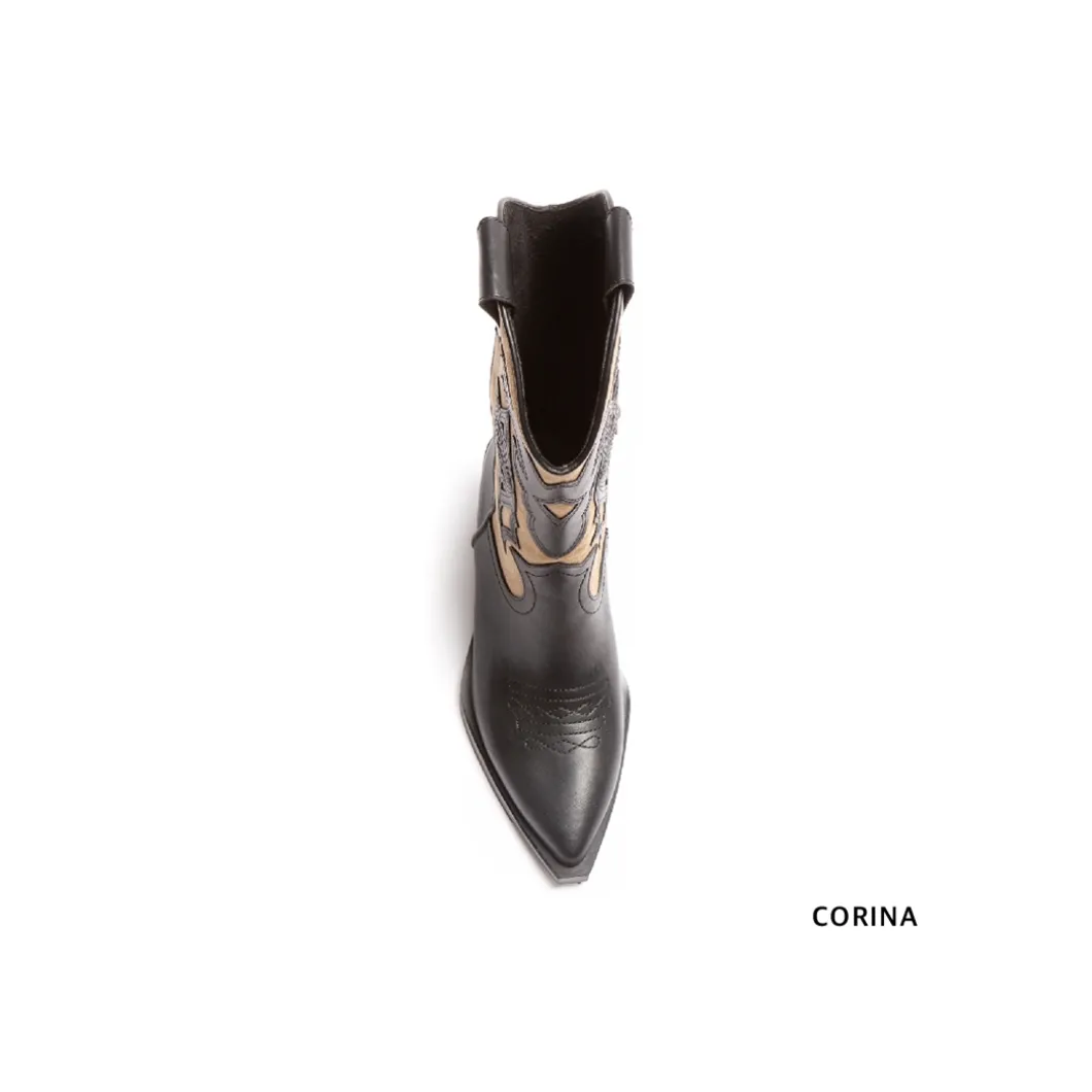Bota cowboy negra combinada