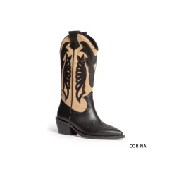 Bota cowboy negra combinada