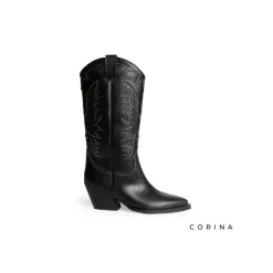 Bota cowboy negra con tachuelas