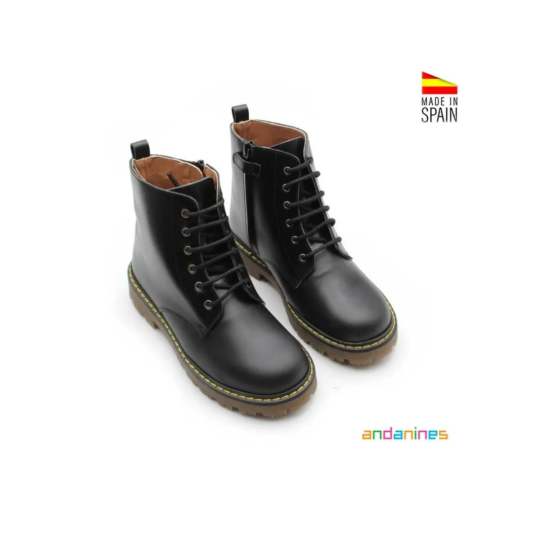 Bota infantil militar piel negra