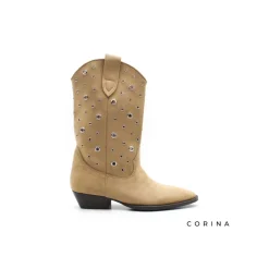 Bota media camel con ojales