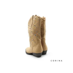 Bota media camel con ojales