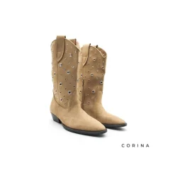 Bota media camel con ojales