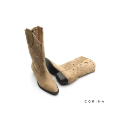 Bota media camel con ojales